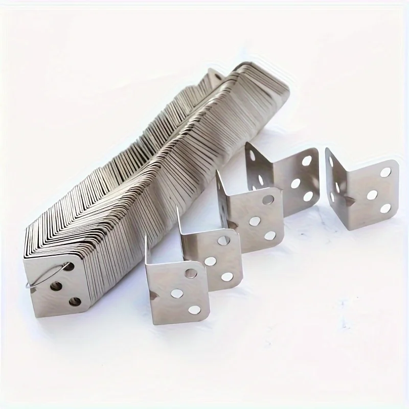 10pcs L-Shaped Metal Brackets, 90 Degree Angle Fixing Plate, Furniture Connectors, Support Braces for Shelf and Cabinet Hinges