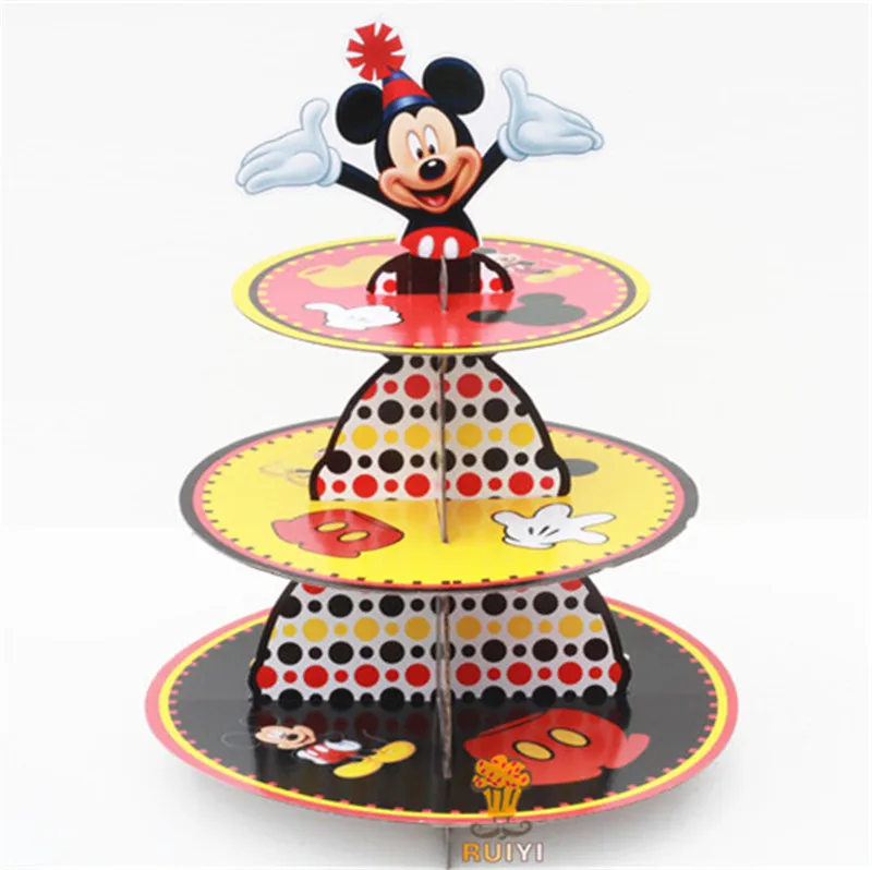 Cartoon Mickey Three Tier Cake Stand CuteCake Stand Kids Birthday Party Decorations  Dessert Tray Party Supplies