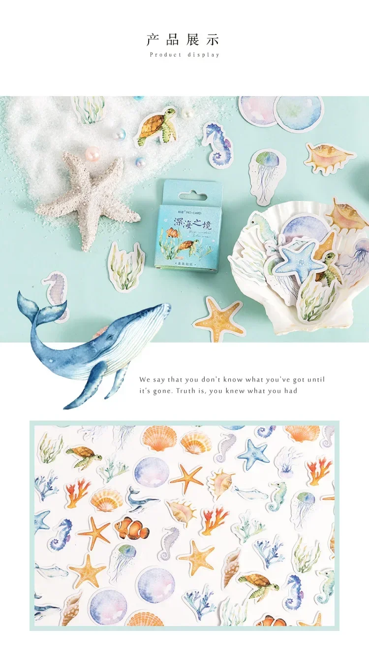 46pcs Deep Sea Realm Decorative Boxed Stickers Cute Animals Scrapbooking Label Diary Stationery Album Phone Journal Planner