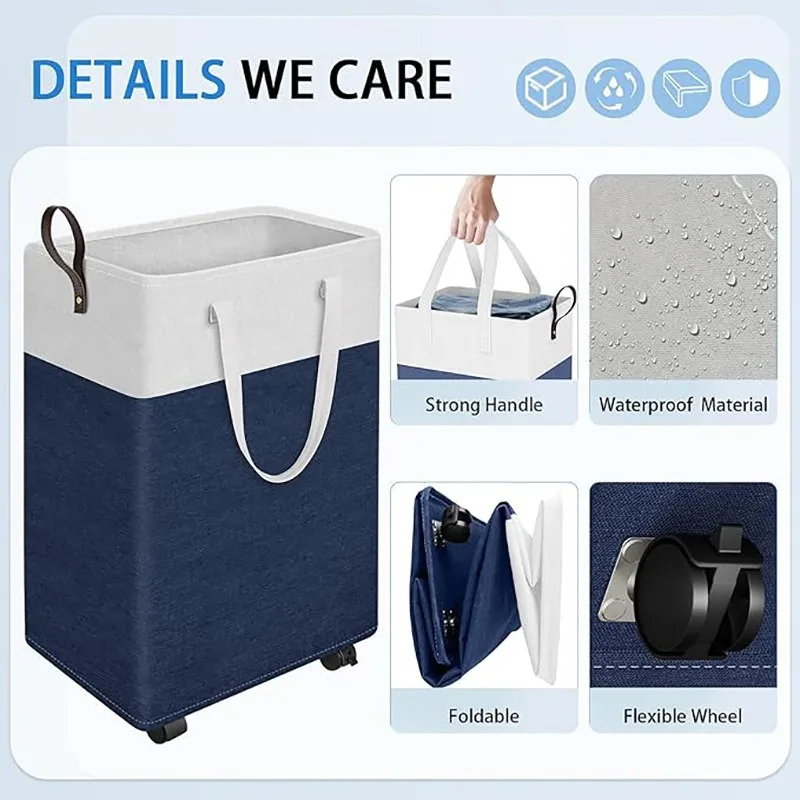 Waterproof Fabric Folding Mobile Pulley Storage Basket  Box