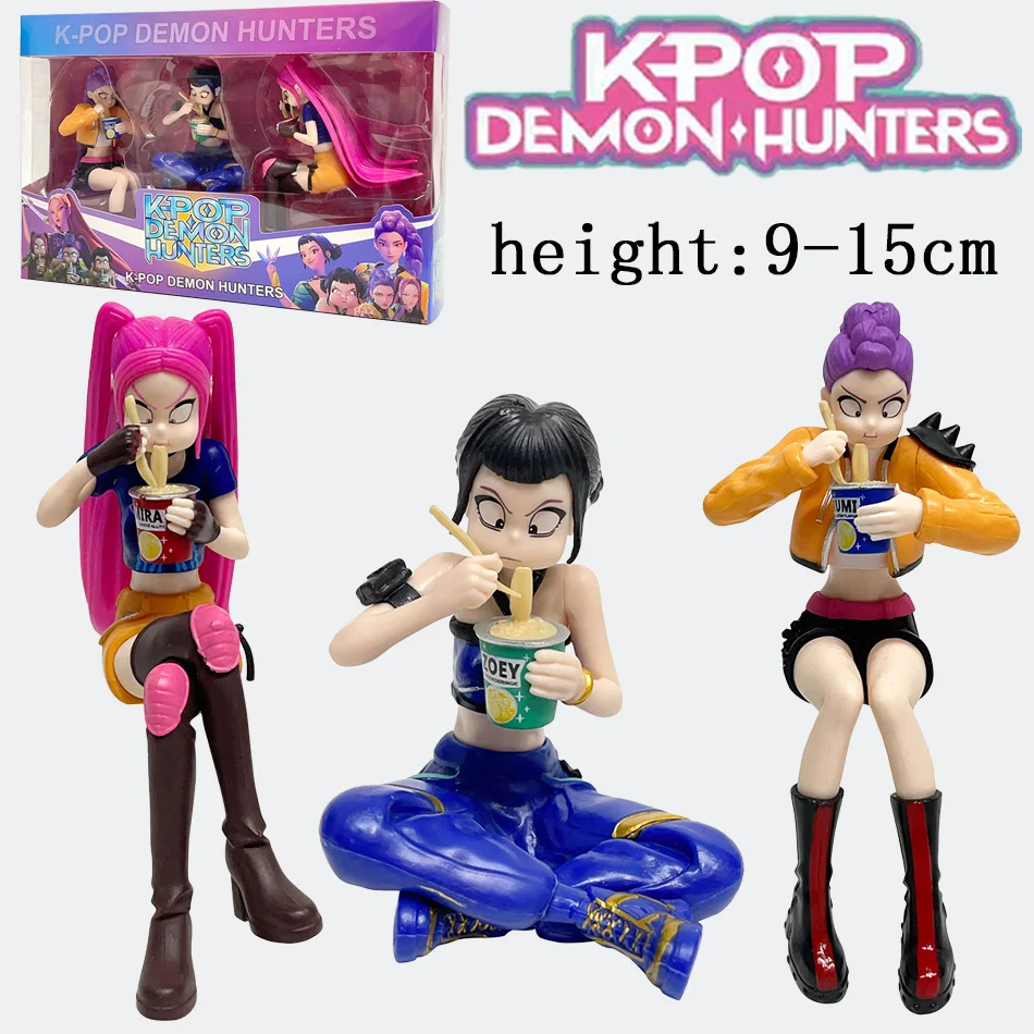 Novo produto de sucesso anime kpop demon hunters palco boneca brinquedos rumi mira zoey pvc figura ação brinquedo comer macarrão instantâneo presente da menina