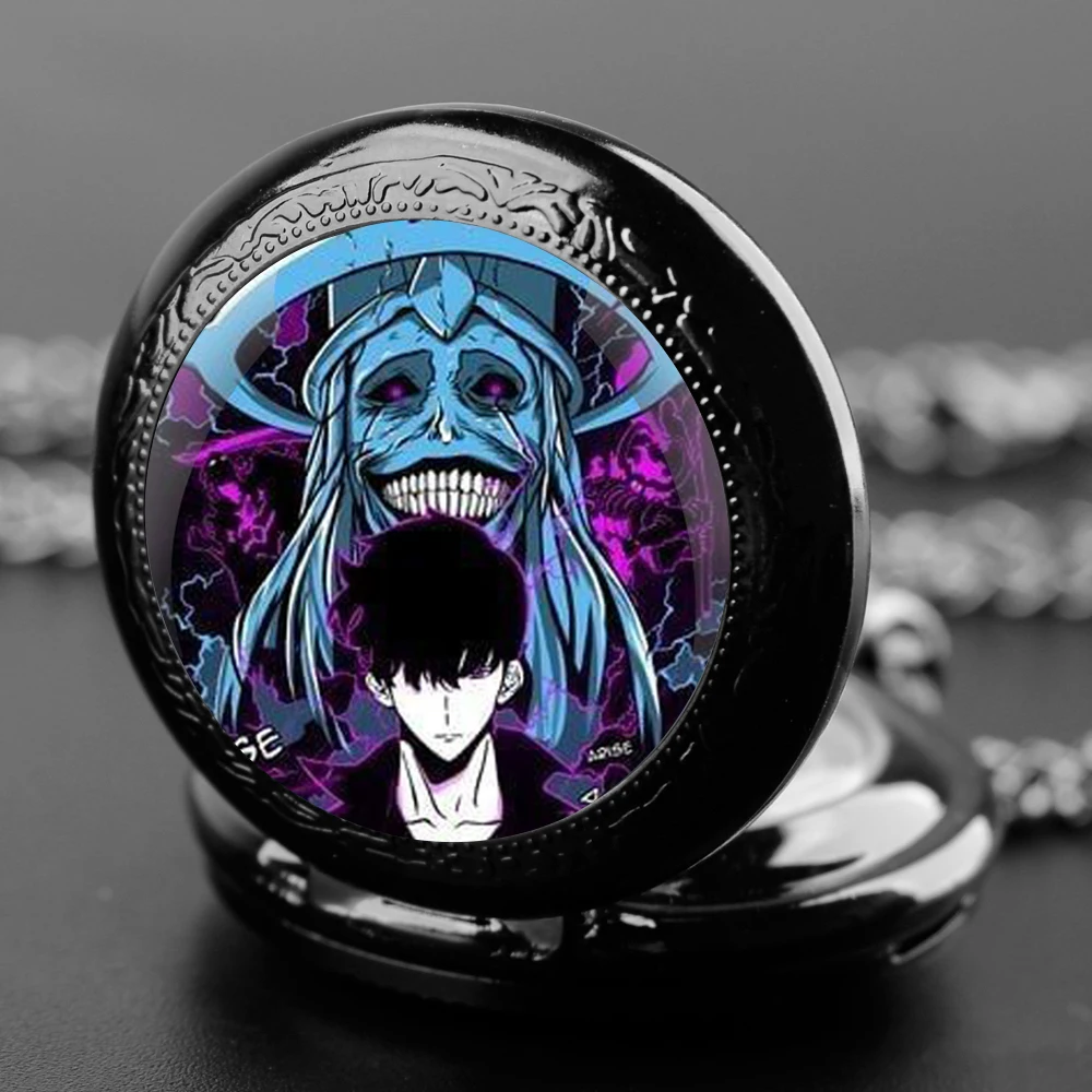 Vintage SOLO LEVELING VICTOR Solo Leveling Glass Dome Quartz Pocket Watch, Necklace Pendant Ideal Gift for Men & Women and Kids