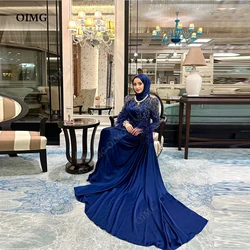 OIM Royal Blue Long Muslim Prom Evening Dresses Sequins A Line Arabic Dubai Hijab Custom Formal Party Gowns Robe De Soiree