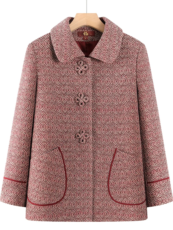 

Autumn Outerwear for Elderly Women Casual Loose Fit Warmth Cotton Long Sleeve Short Coat Button Closure Grandmother Old Lady ...
