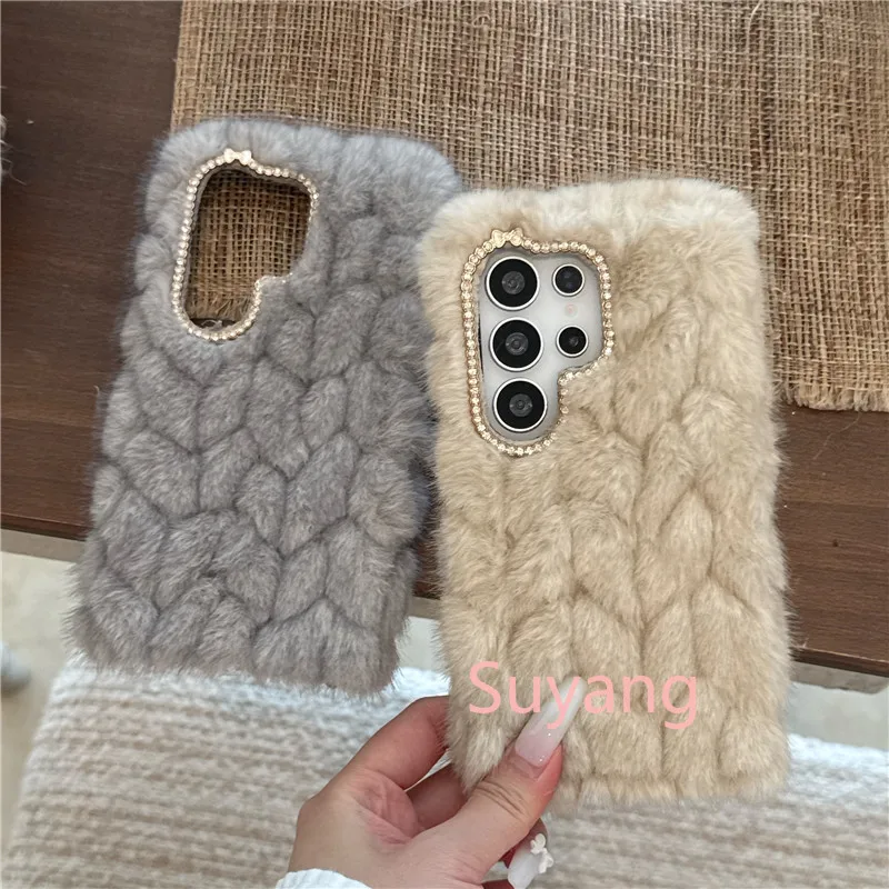 Warm Winter Fur Cute Pig Lens Protection Phone Case For Samsung Galaxy S26 Ultra S25 FE S24 S23 S22 S21 S20 Plus Soft Shell Gift