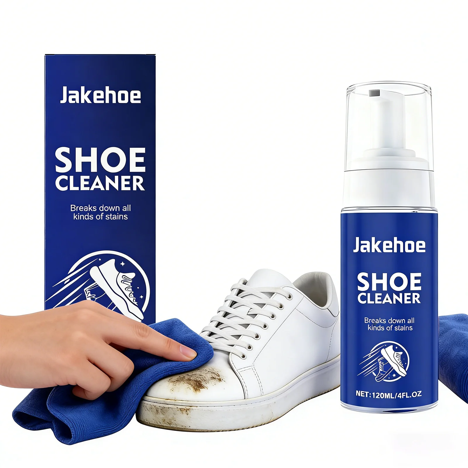 White Shoe Cleaner Foam Sneaker Cleaner Whitening Stain Remover No Wash Shoe Polish Canvas Leather Care 120ml With Cloth