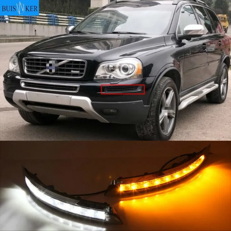 

2pcs Car Daytime Running Lights LED DRL For Volvo XC90 2007 2008 2009 2010 2011 2012 2013 Lamp Turn Signal fog lamp Flashing