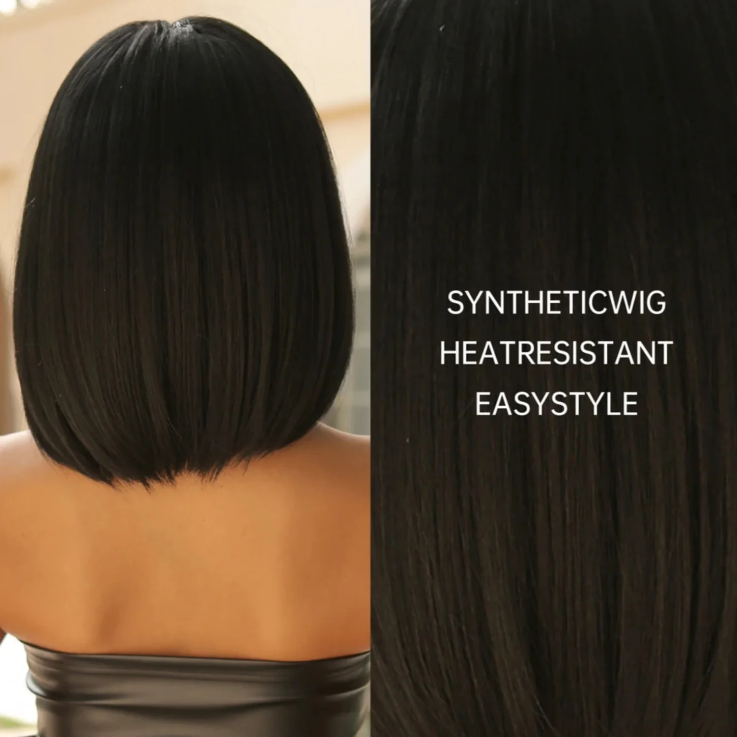 باروكات صناعية قصيرة مستقيمة من بوب مع غرة، باروكات شعر سوداء للنساء، باروكات للحفلات التنكرية اليومية، مقاومة للحرارة