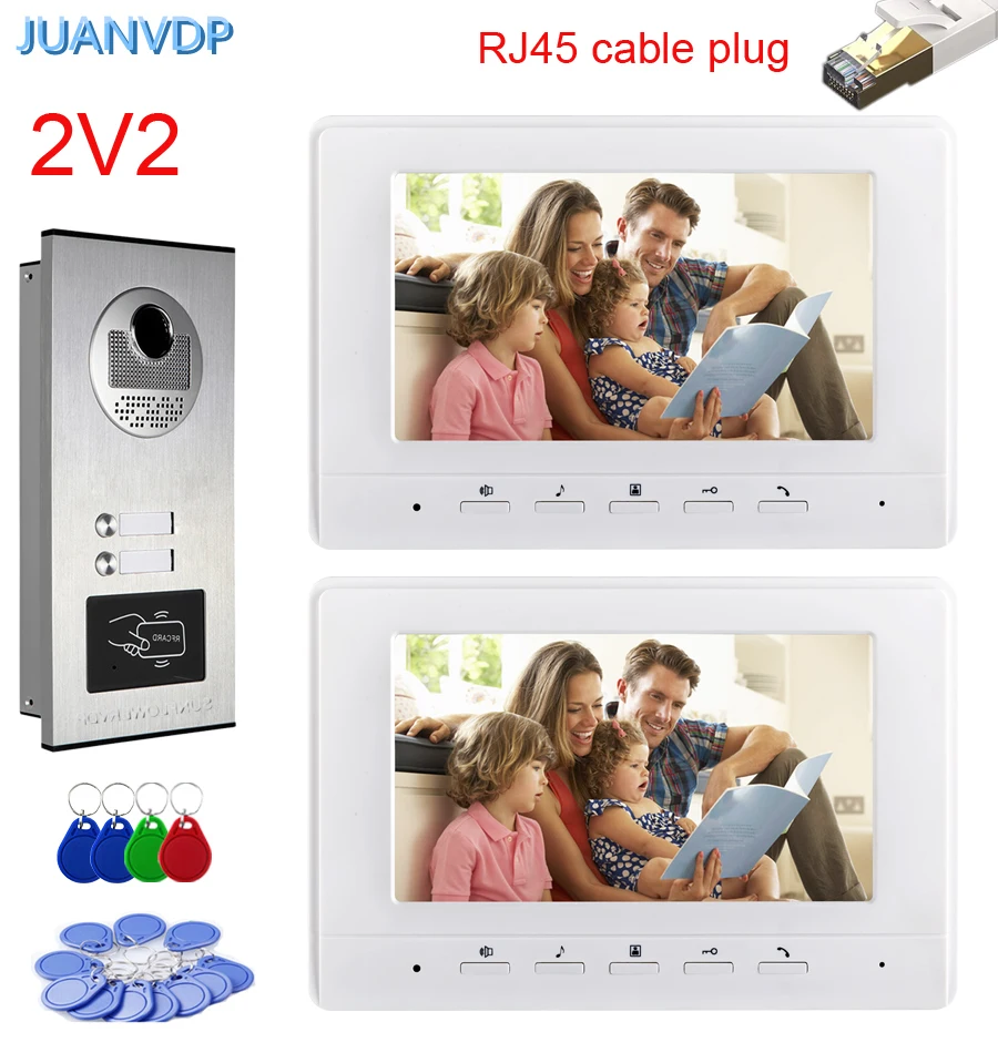 7” Color Screens Video Intercom Door Phone RJ45 Cable Plug Entry Phone for Home Security RFID Camera Doorbell for 2/3/4/6 Floors