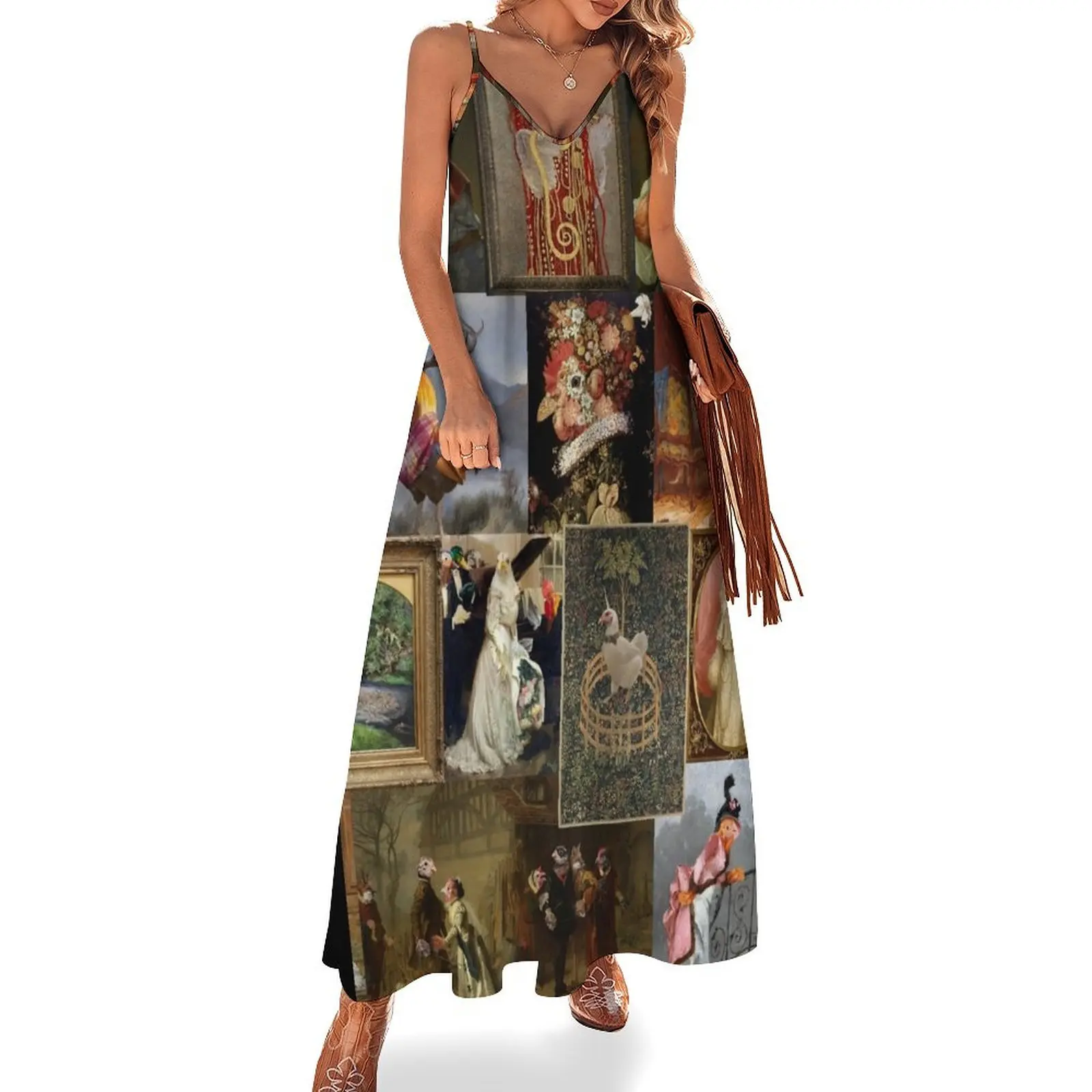 

Museum of Fine Art Chickens Highlights Sleeveless Long Dress summer clothes clothes for woman Dress