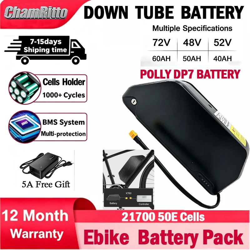 

E bike cham-rider 36v 48v 52v 30ah 40 45 50ah 60ah Battery 60v 72V Electric Vehicle Bicycle 21700 Lower Tube 3000w 2000w Battery