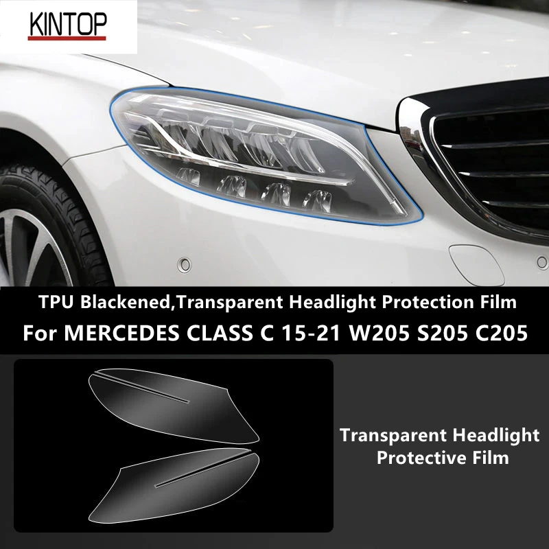For MERCEDES CLASSE C 15-21 W205 S205 C205 TPU Blackened,Transparent Headlight Protective Film, Headlight ProtectionModification