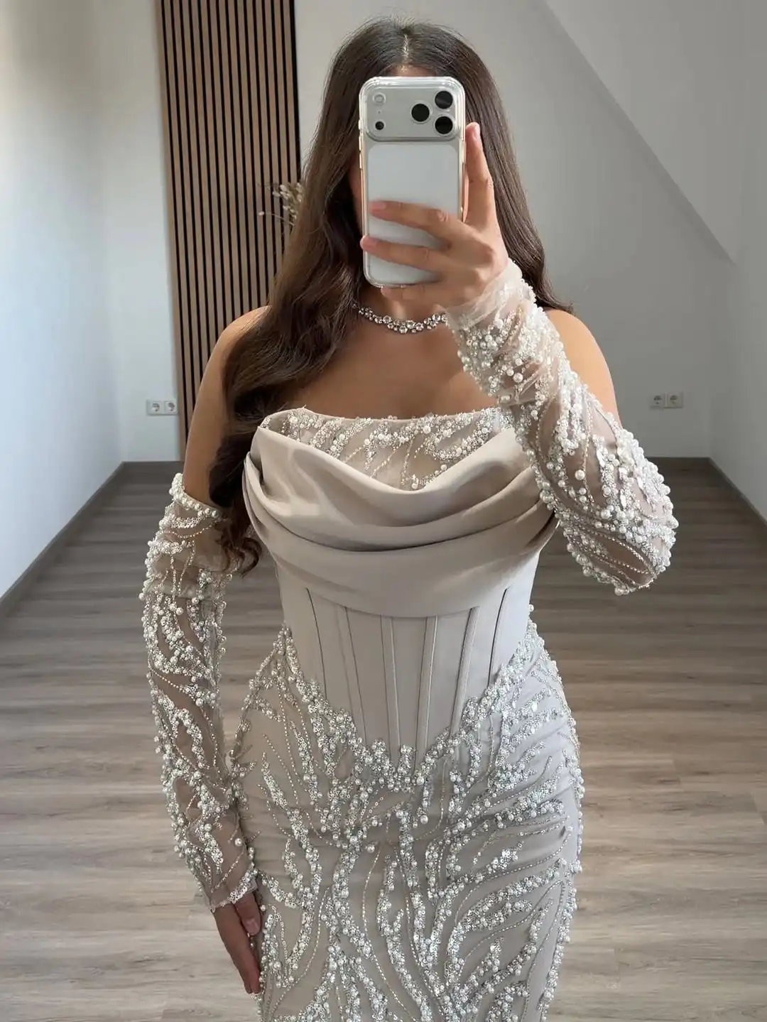 

New Design Sexy Off The Shoulder Beading Sequins Pearls Fishbone Pleated Embroidery Mermaid Evening Prom Formal Party Dress