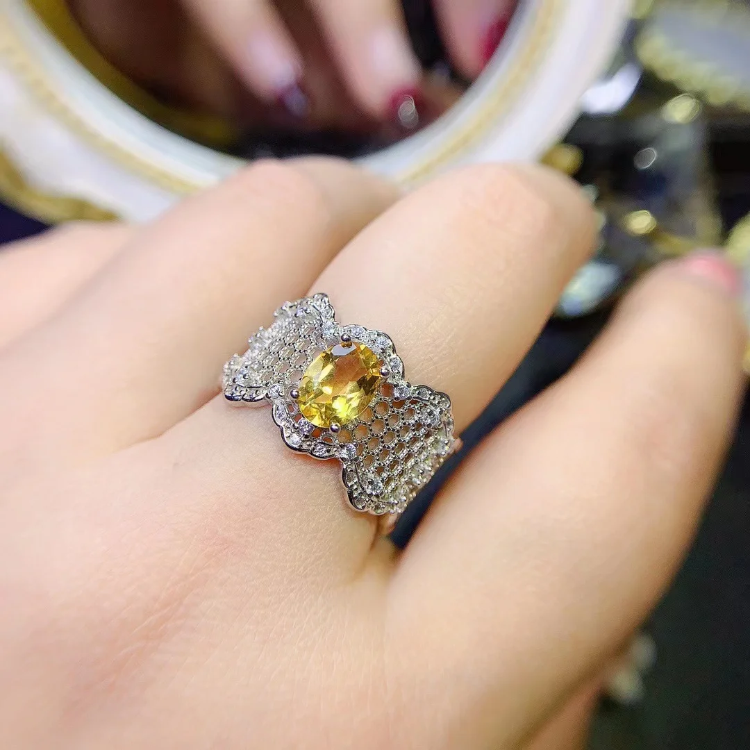 Lace Ring Brazilian Natural Citrine 6*8mm925 Sterling Silver Jewelry for Women Engagement Ring