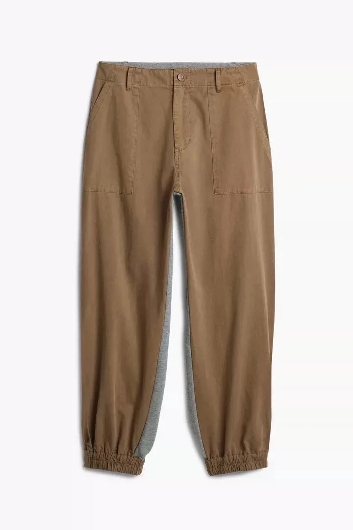 European, American, and Spanish original single color contrasting casual loose pants with ankle binding and splicing design