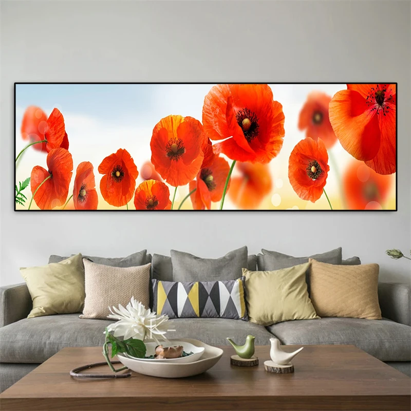 Landscape Black and White Red Poppy Canvas Painting Nature Posters and Prints Wall Art Pictures Living Room Home Decor No Frame