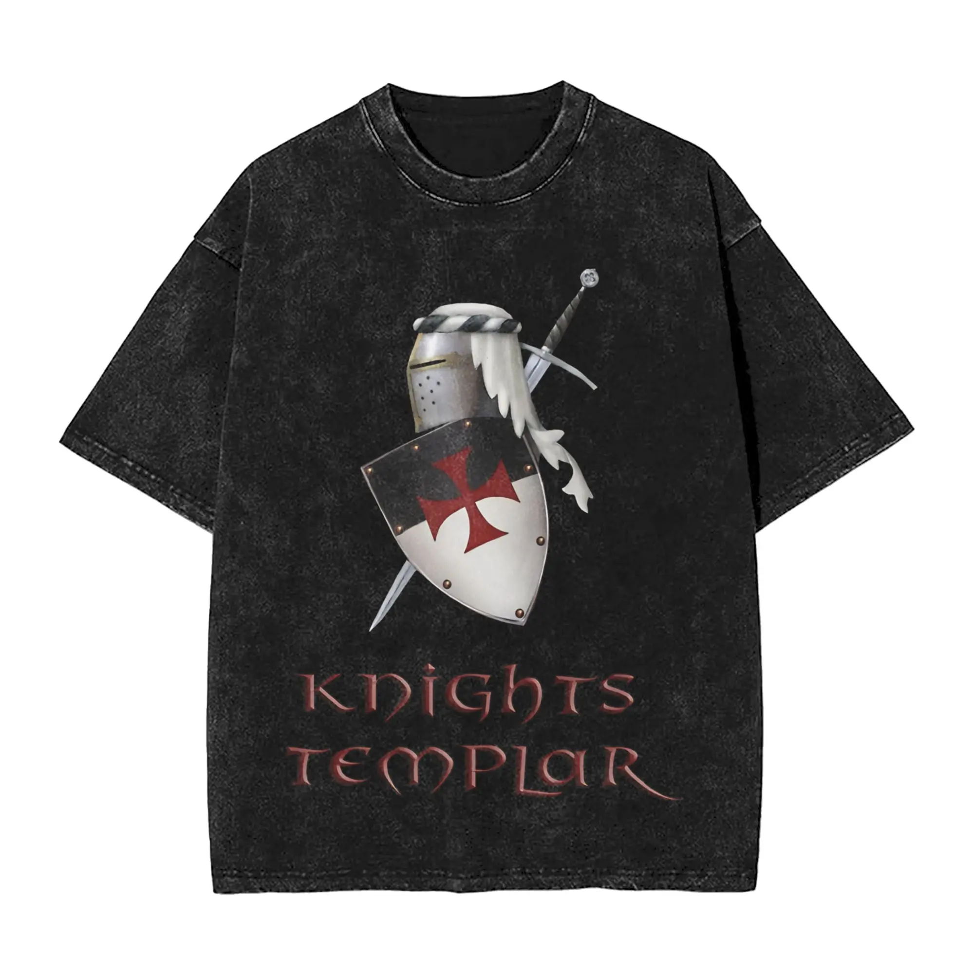 Templar Cross Knights Outfit Washed T Shirt for Men Women Streetwear Hip Hop T-Shirt Graphic  Tees Tops Short Sleeve