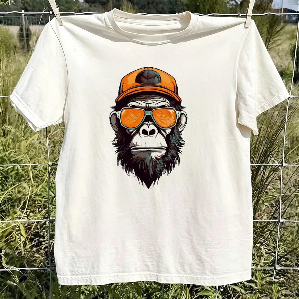 Cool Ape With Orange Cap Graphic T Shirt Female Urban Hipster Animal Meme Tee Summer Streetwear Fashion Top