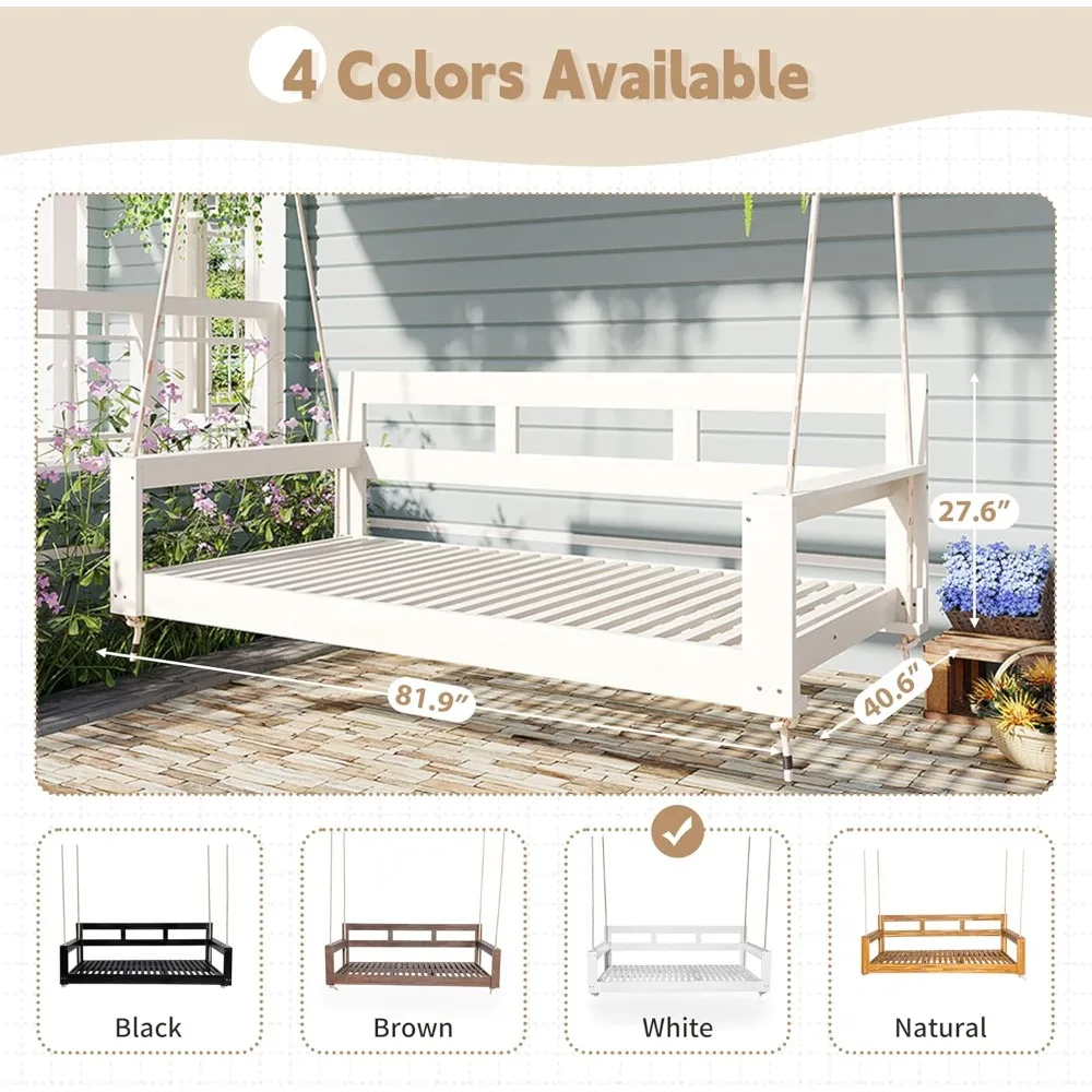 إطار سرير نهاري متأرجح للشرفة بحجم مزدوج، كرسي أرجوحة للشرفة الخارجية، مقعد معلق مع 4 حبال معلقة للحديقة والفناء الخلفي #5