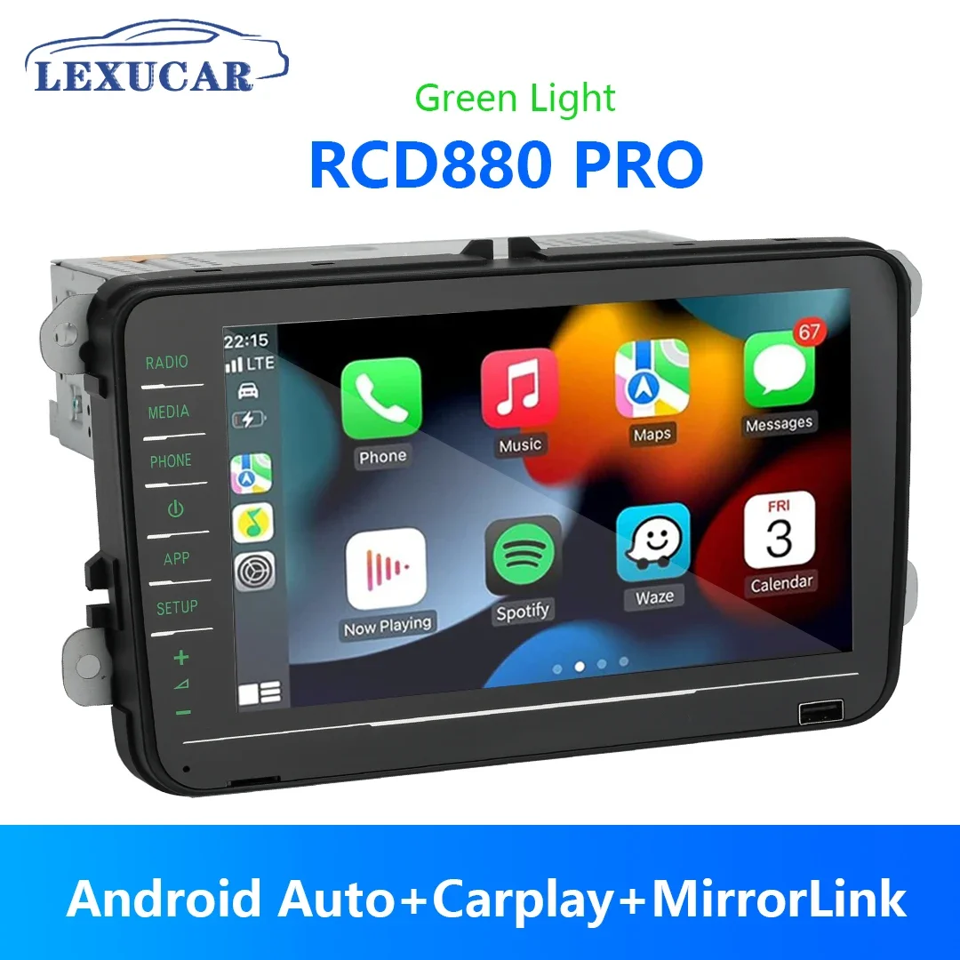 Noname RCD880 Pro 2.0 Green Light Carplay Car Radio Full Touch Screen 8 Inch Android Auto Player for SKODA Octavia Rapid Superb