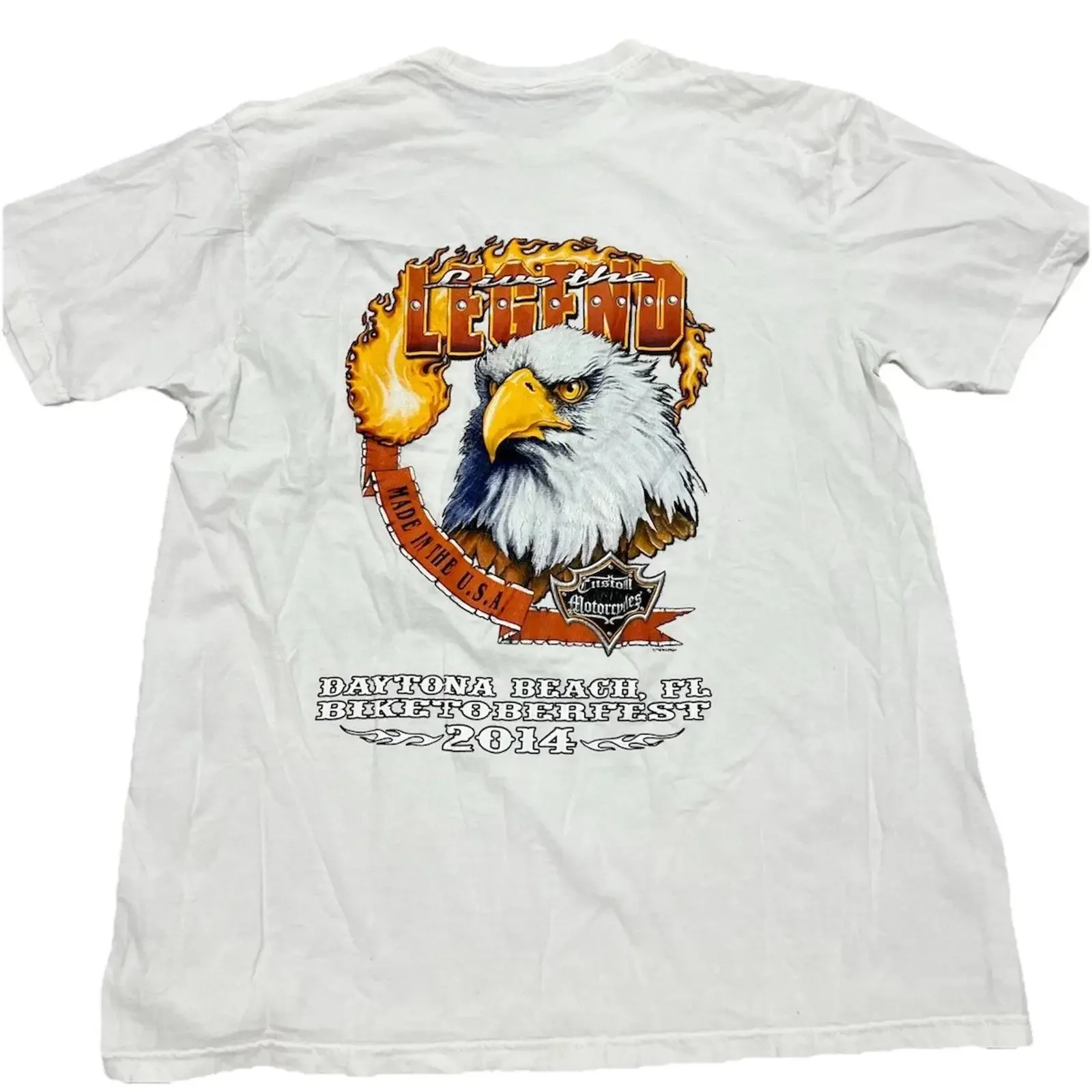 Biketoberfest 2014 Daytona Beach T Shirt Men s Medium White Biker FL Image 1 of 4 vintage Washed designer clothes homme Unisex