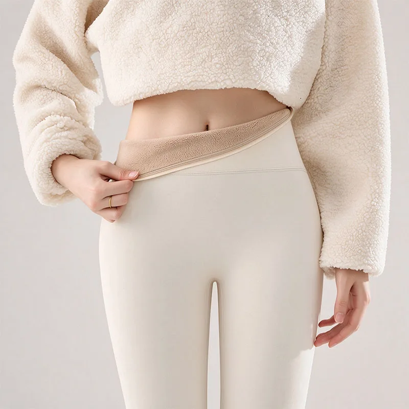 Fall Winter New Warm Fleece Lined Yoga Leggings Female High Waist Shaping Workout Sharkskin Leggings Elastic Tight Thermal Pants