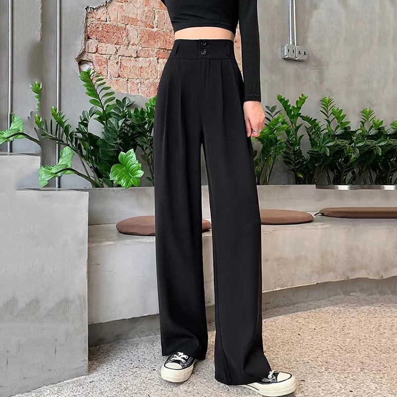 

New Black Wide Leg Pants Female Summer High Waist Drop Drag Straight-Leg Pants Supersize Casual Women's Suit Trousers 4XL 100KG