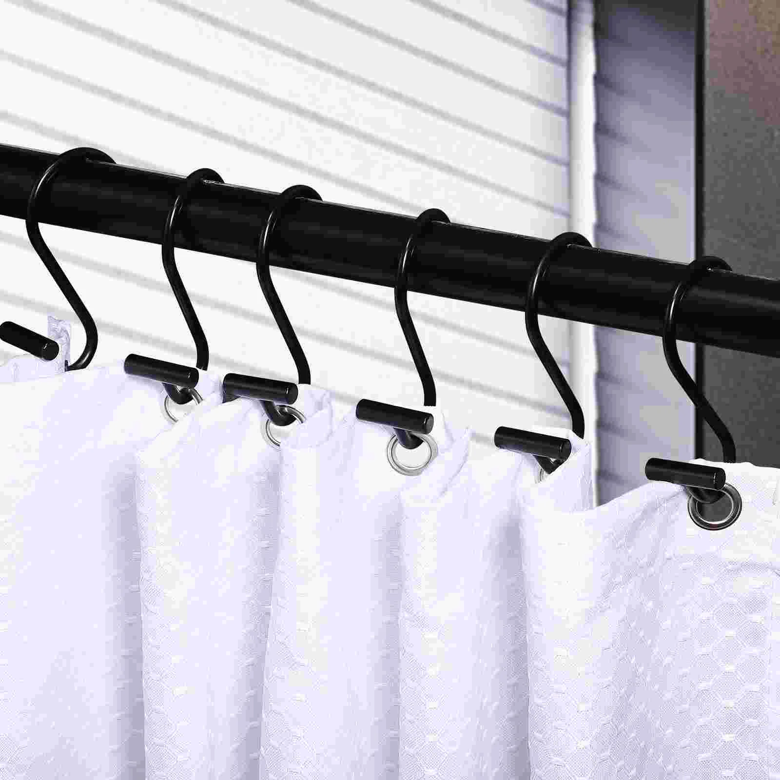 12 Pcs Hooks Shower Curtain Holders Black Coat Hangers Accessories For Curtains Iron