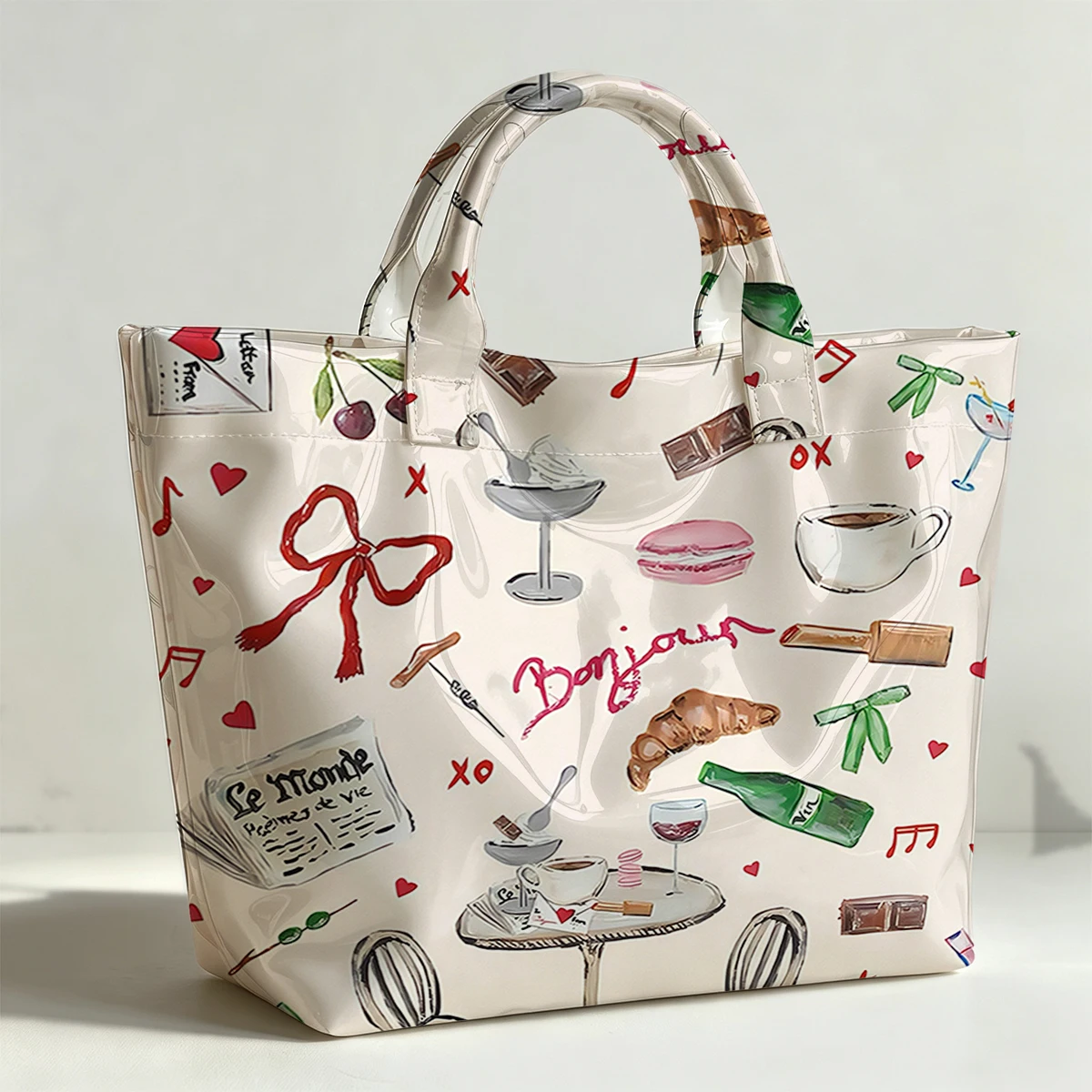 BONJOUR PVC Tote Bag Waterproof Transparent Jelly Bag Beach Bag Tote Pouch Bow Handbags Storage Bag