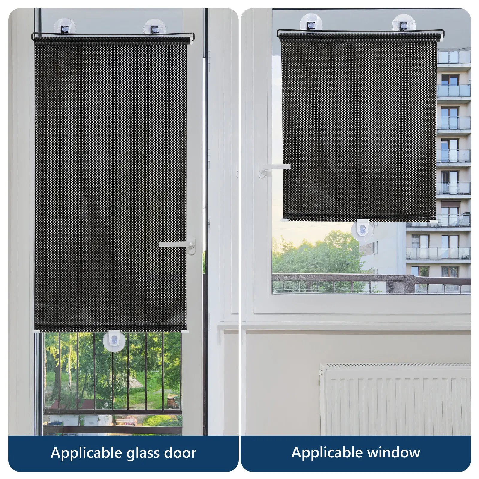 Blackout Suction Cup Roller Blinds Sunshade Curtains for Windows Doors Sliding French Roof Uv Blocking Privacy Shade Easy Clean