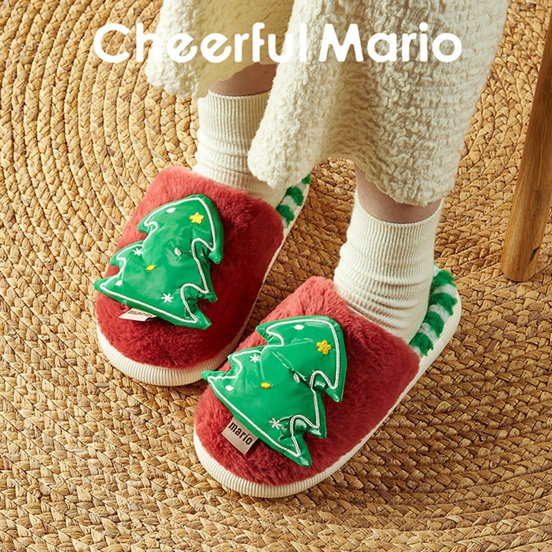 Suefunskry Kids Baby Winter Slippers Christmas Tree Fluffy Warm Plush Slippers Non Slip House Shoes for Toddlers Indoor Outdoor