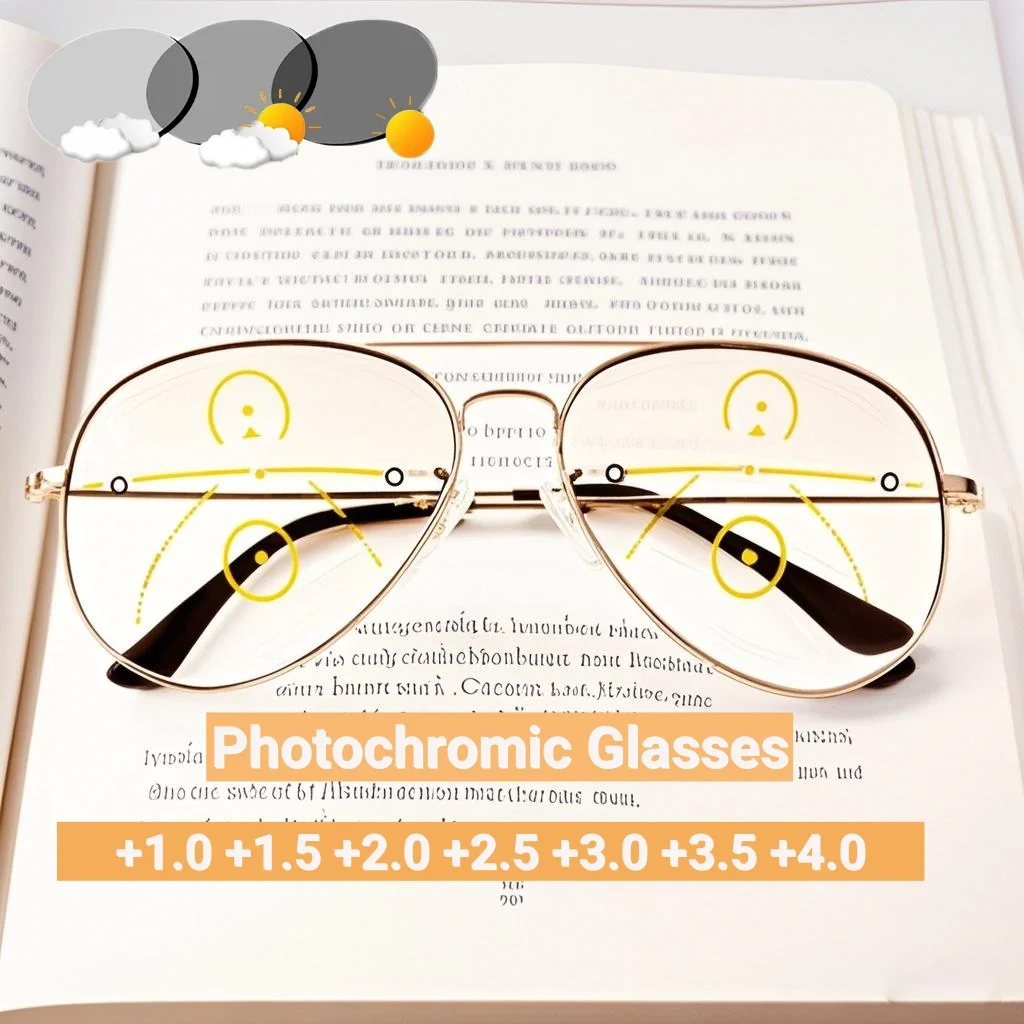 Retro HD Toad Multifunctional Photochromic Presbyopia Reading Glasses Intelligent Zoom Far and Near Dual-use Sunglasses