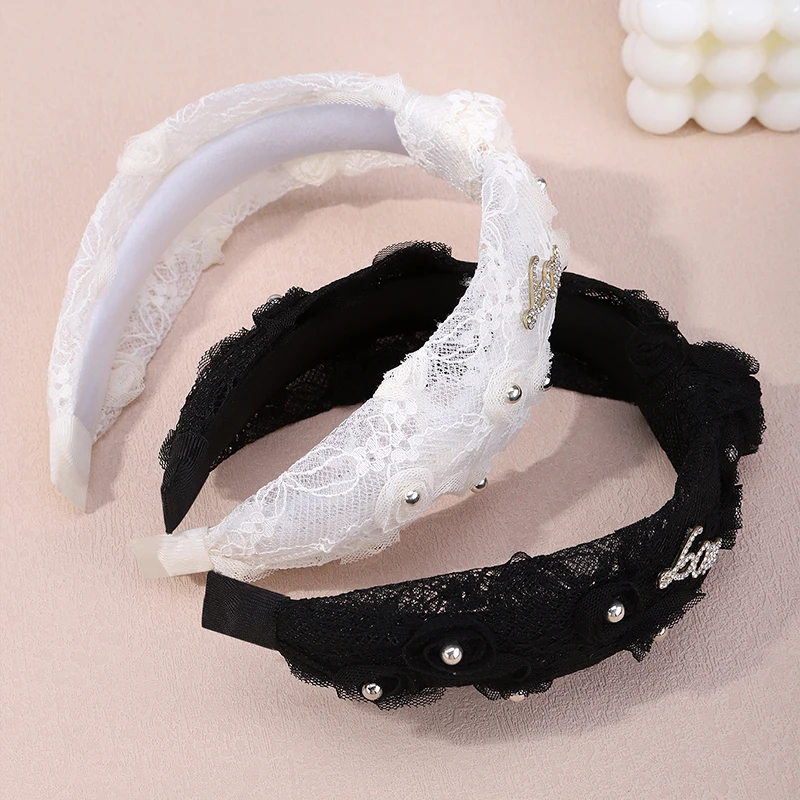 

1/2Pcs Premium Rose Rhinestone Alphabet Lace Dumpling Knot No Collapse Edge No Hair Damage High Elasticity Hair Bands