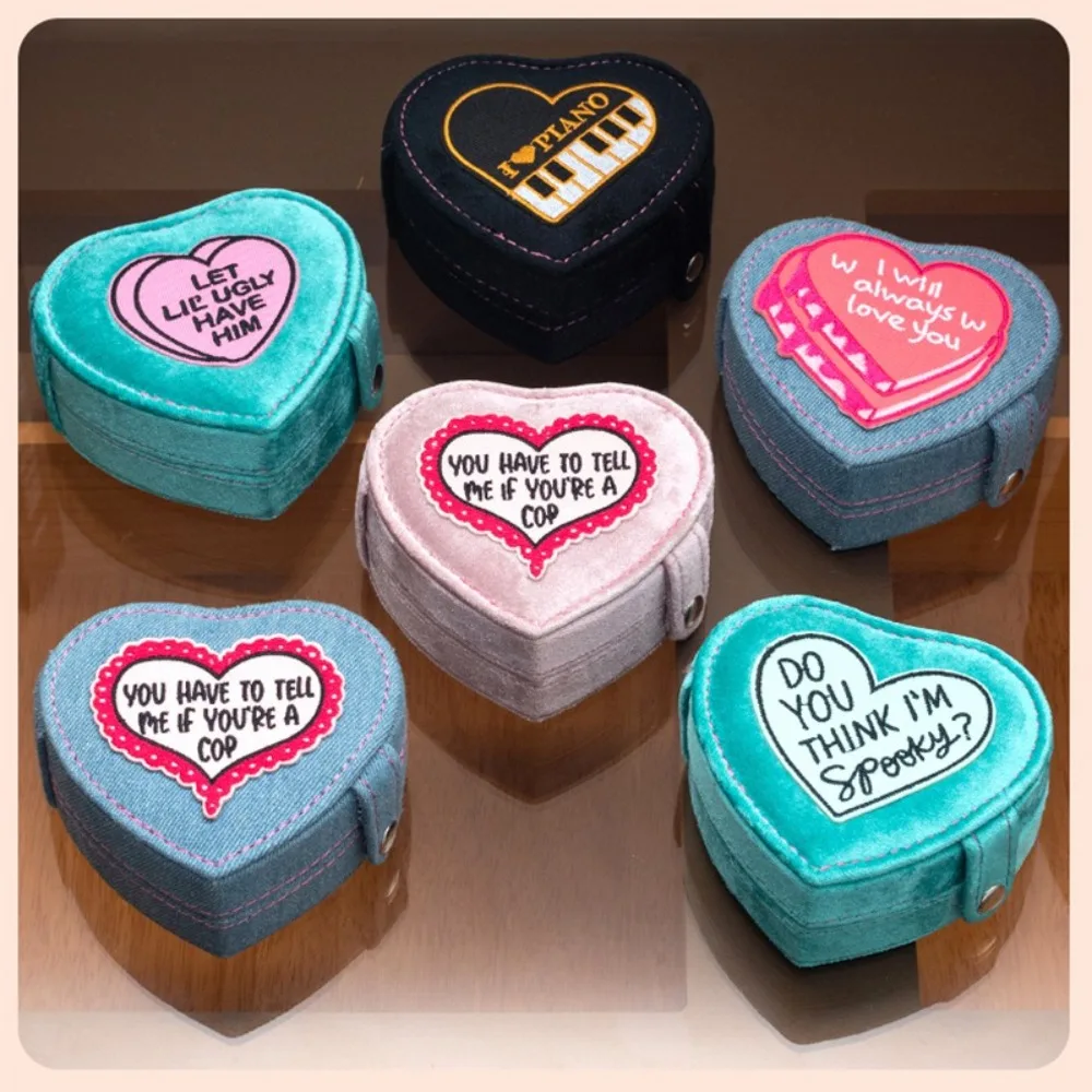 

Portable Denim Jewelry Packing Bag Heart Shaped Mini Travel Ring Storage Box Jewelry Display Dust-proof Jewelry Box