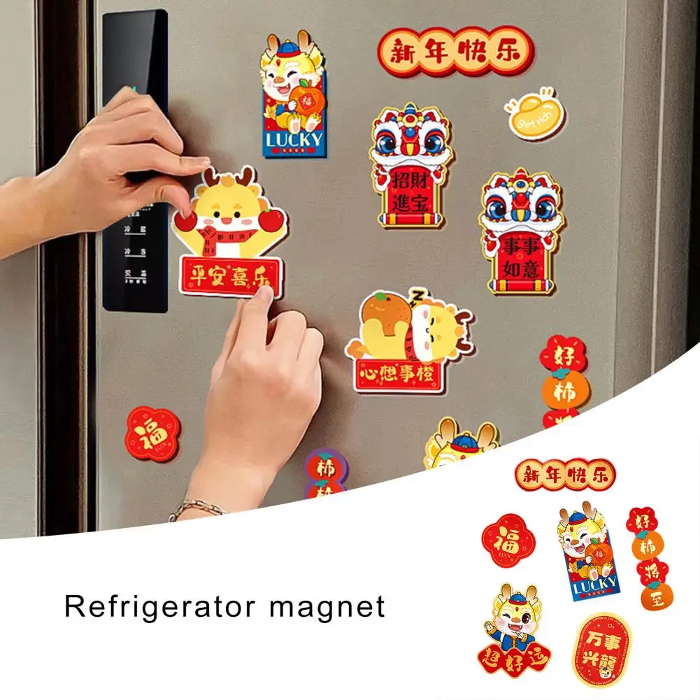 Wishes Refrigerator Magnet 2024 Year of Dragon Fridge Magnets Festive Chinese New Year Decor for Indoor Outdoor Use 6pcs