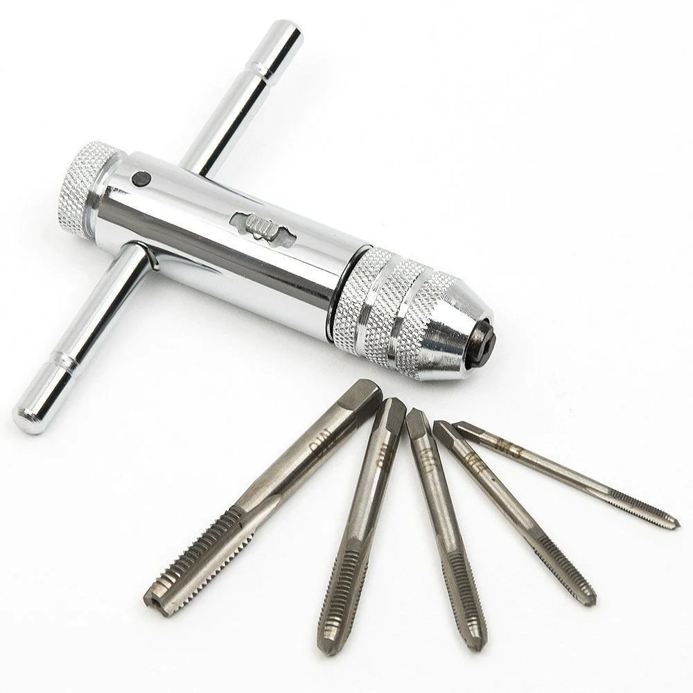 Imagem -02 - Prata T-handle Ratchet Tap Chave Titular Parafuso Máquina Rosca Metric Plug T-shaped Tap M3-m8 Mm8 mm Pcs Ajustável