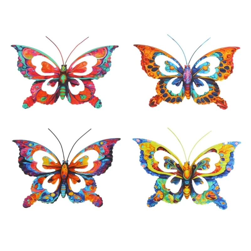 Multicolored Iron Butterfly Sculpture Hollow Out Metal Butterflies Hanging Ornament Wall Decoration for Home and Garden