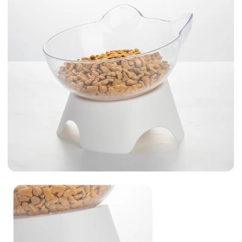 Pet Cat Bowl With Stand Non-Slip Water Food Feeder Transparent Inclined Cat Ear Shape Round Puppy Accessories 2022 New