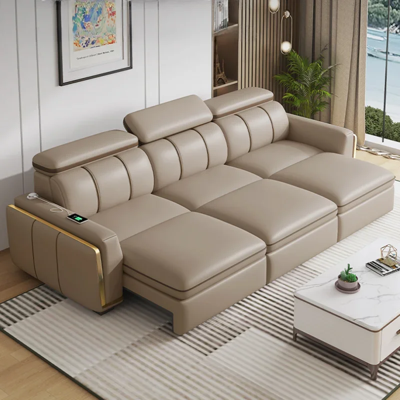 Electric Luxury Modern Sofa Genuine Leather Designer Reclining Italian Sofa Lounge Loveseat Divano Letto Living Room Furniture