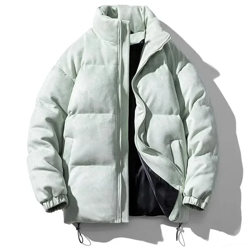 Parka en faux daim monochrome surdimensionné vintage pour hommes, manteau épais à bulles, vestes matelassées, streetwear rétro chaud, hiver