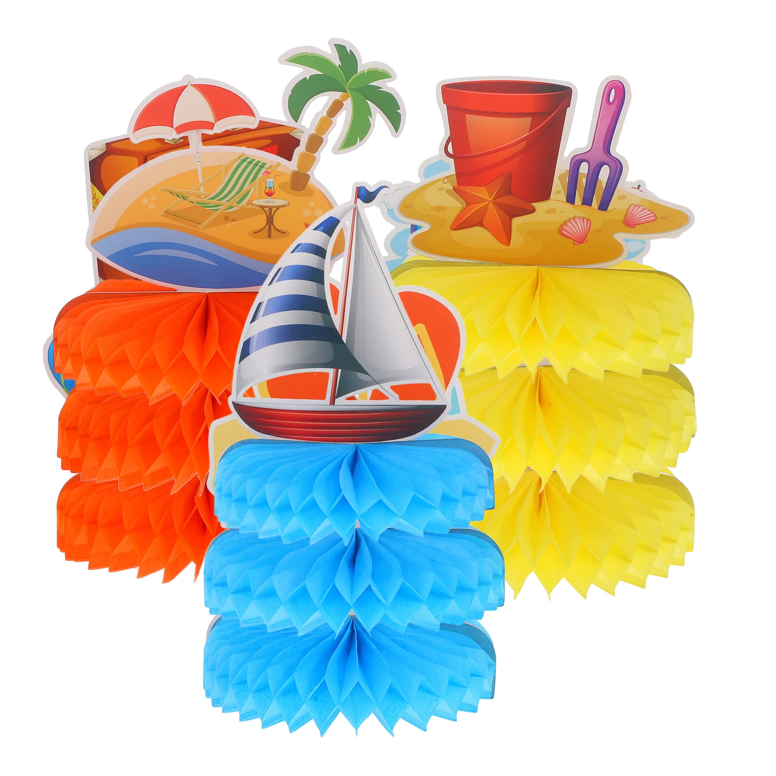 

9 Pcs Hawaiian Beach Paper Fans Summer Desktop Honeycomb Centerpieces Home Decorations Tropical Theme Hanging Wall