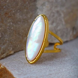 Oval Natural Shell Vintage Rings for Women Stainless Steel Temperament Exaggeration Metal RingChunky Jewelry Jewelry Gift