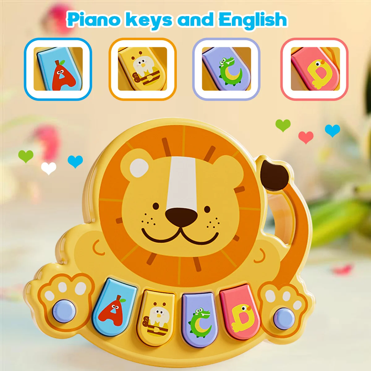 Baby Lion Muziekdoos Speelgoed, Baby Muziek Verlichting Speelgoed, Muziektoetsenbord en Piano, Baby Verjaardagscadeau