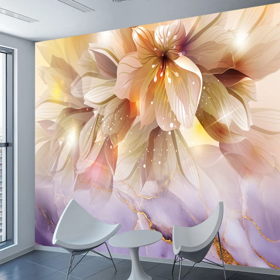 ورق حائط ذاتي اللصق، ورق حائط، ديكور منزلي لتزيين غرفة المعيشة، تجديد أثاث الزهور، خلفية أرجوانية، جدارية تلفزيون