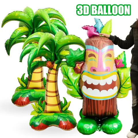 3D Standing Palm Tree Balloon Giant Foil Inflatable Coconut Tree Foil Balloons Summer Hawaiian Theme Party Birthday Wedding Prop