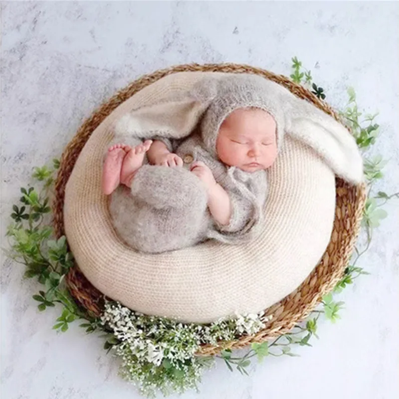 ❤️Newborn Photography Clothing Mohair Rabbit Ear Hat+Jumpsuits 2Pcs/set Studio Baby Photo Props Accessories Knit Clothes Outfits