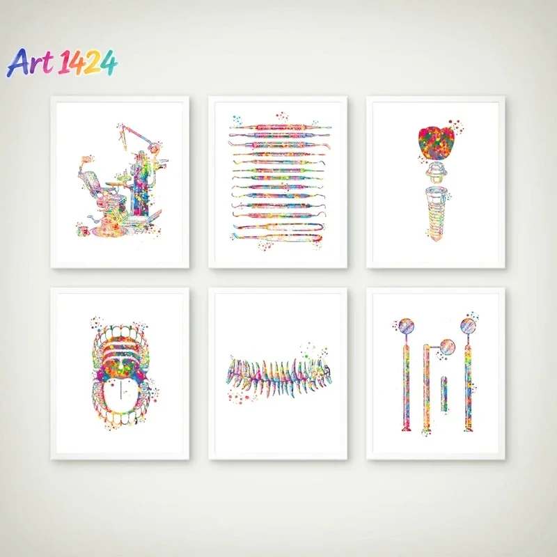 Dental Equipment Medical Posters and Prints Teeth Anatomy Watercolor Art Picture Canvas Painting Dentist Gift Clinic Wall Decor