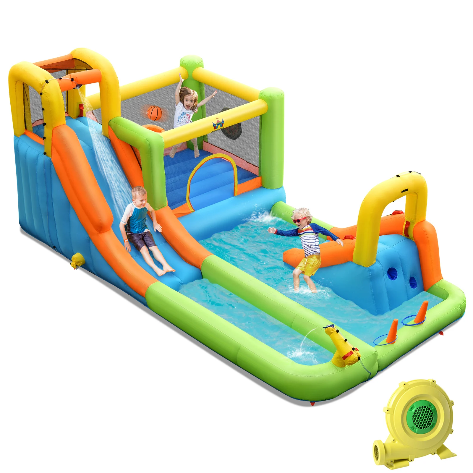 

Inflatable Water Slide Park Bounce House Climbing Wall W/ 950W Blower