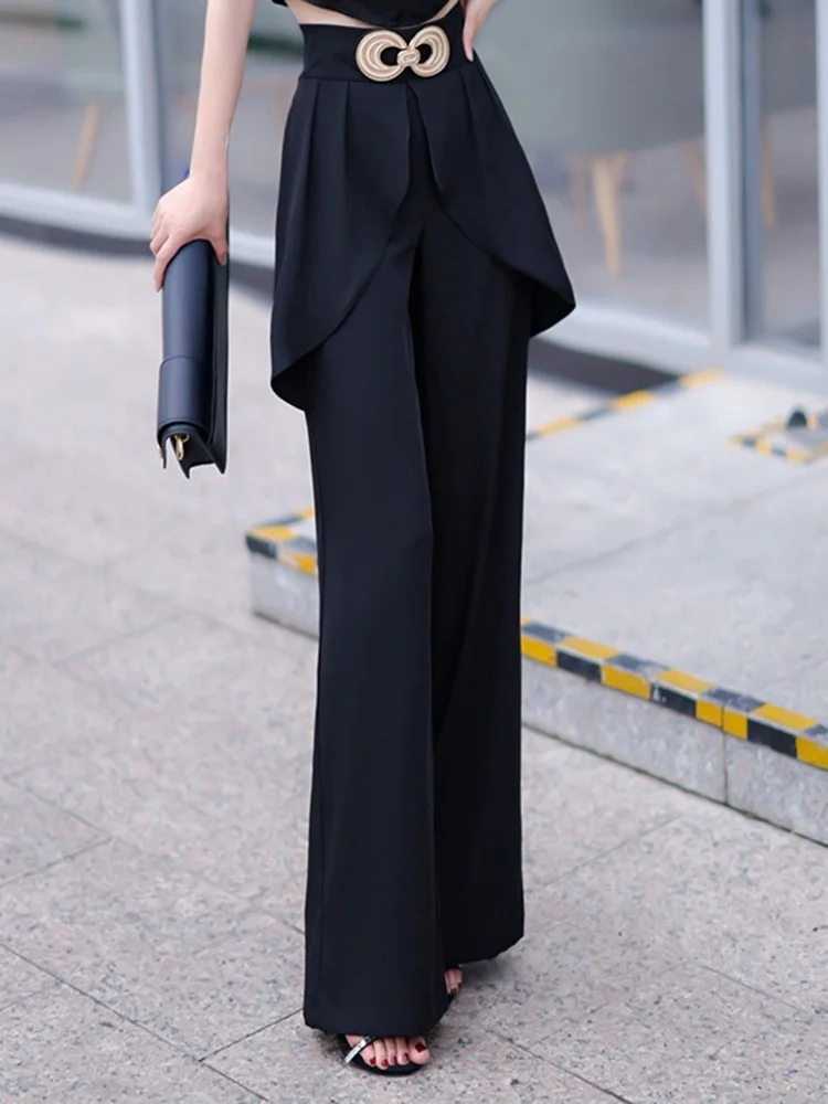 

High Waist Wide Leg Pants Casual Drapey Belly Covering Slimming Long Trousers Women's Faion Commute Sle Polyester Fiber