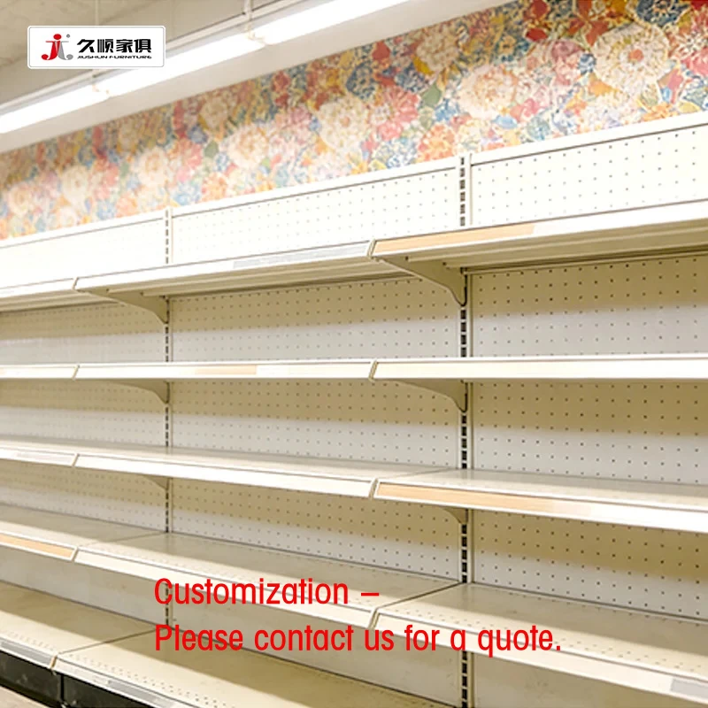 Estanterías de góndola personalizadas de fábrica JIUSHUN, estanterías metálicas duraderas y personalizadas para supermercados, estanterías de exhibición para tiendas minoristas